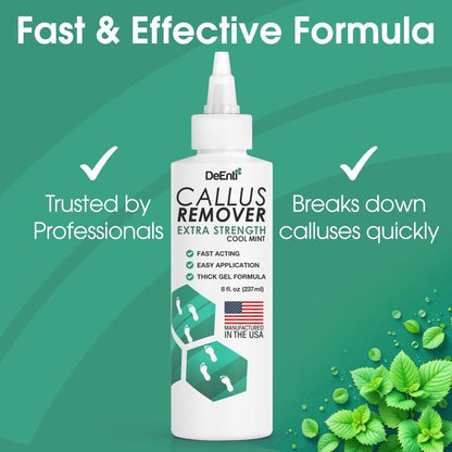 DeEnti Hornhautentferner für Füße, Extra starkes Hornhaut-Gel, 8 oz Salonqualität für trockene Haut, rissige Fersen, professionelle Stärke, kühle Minze