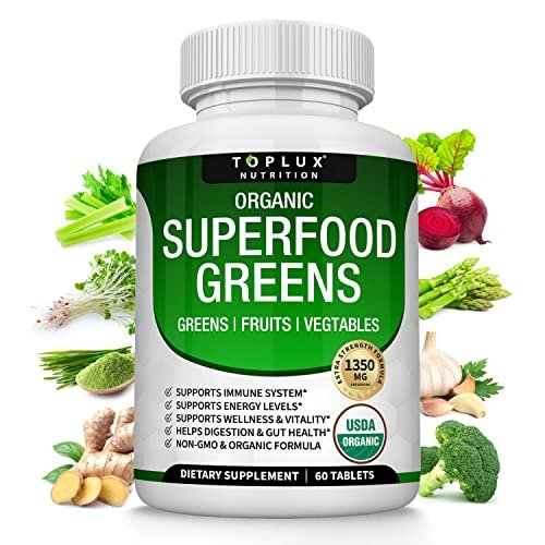 Bio Super Greens Kapseln – Superfood Obst & Gemüse Supplement mit 28 natürlichen Inhaltsstoffen wie Alfalfa, Rote Bete, Sauerkirsche & Ingwer – Immun- & Energieunterstützung für Männer & Frauen, 60 Tabletten