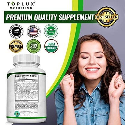 Bio Super Greens Kapseln – Superfood Obst & Gemüse Supplement mit 28 natürlichen Inhaltsstoffen wie Alfalfa, Rote Bete, Sauerkirsche & Ingwer – Immun- & Energieunterstützung für Männer & Frauen, 60 Tabletten
