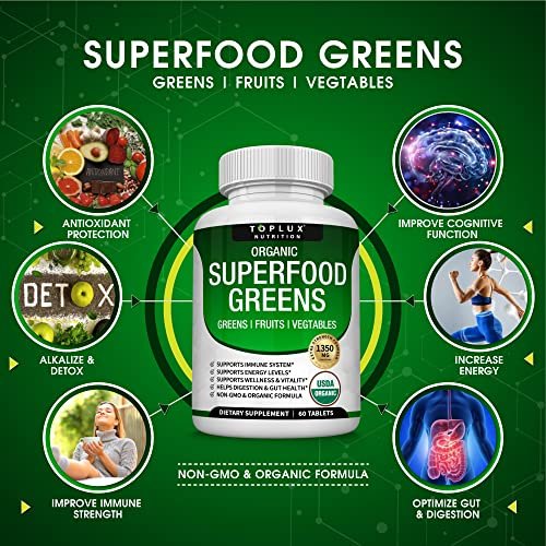 Bio Super Greens Kapseln – Superfood Obst & Gemüse Supplement mit 28 natürlichen Inhaltsstoffen wie Alfalfa, Rote Bete, Sauerkirsche & Ingwer – Immun- & Energieunterstützung für Männer & Frauen, 60 Tabletten