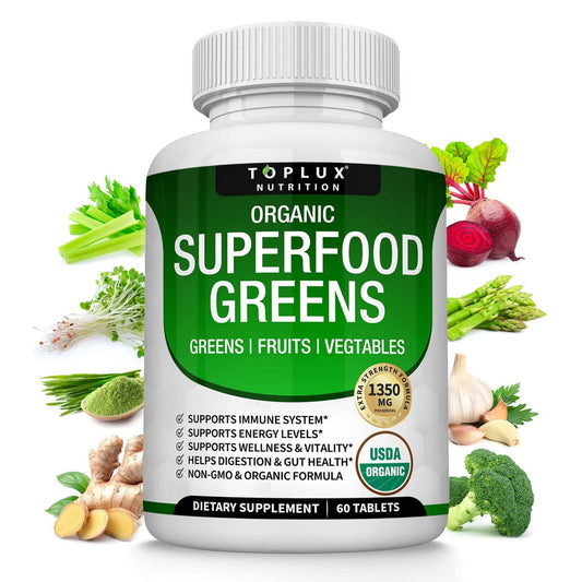Bio Super Greens Kapseln – Superfood Obst & Gemüse Supplement mit 28 natürlichen Inhaltsstoffen wie Alfalfa, Rote Bete, Sauerkirsche & Ingwer – Immun- & Energieunterstützung für Männer & Frauen, 60 Tabletten
