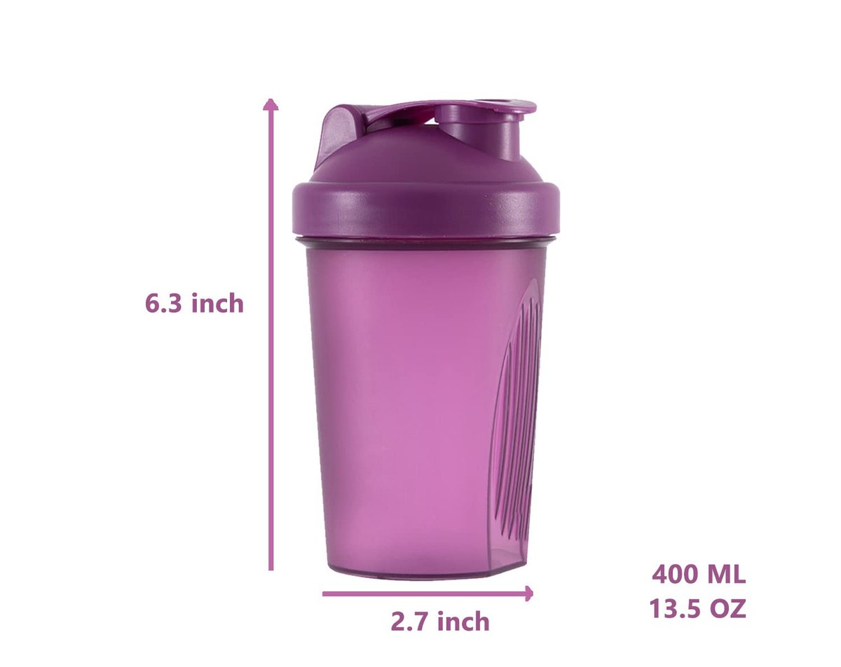 GAISHION Shaker Flasche für Proteinshakes – 2er Set 400 ml mit Mixkugeln, BPA-freier Kunststoff (Blau+Lila)