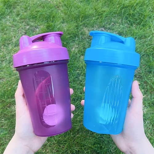 GAISHION Shaker Flasche für Proteinshakes – 2er Set 400 ml mit Mixkugeln, BPA-freier Kunststoff (Blau+Lila)