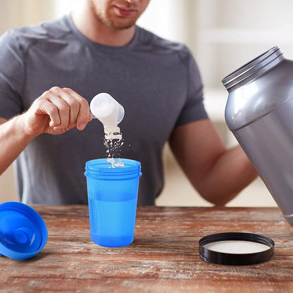 GAISHION Shaker Flasche für Proteinshakes – 2er Set 400 ml mit Mixkugeln, BPA-freier Kunststoff (Blau+Lila)