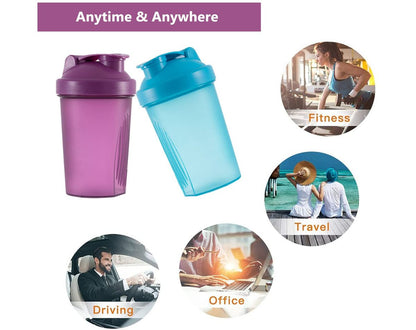 GAISHION Shaker Flasche für Proteinshakes – 2er Set 400 ml mit Mixkugeln, BPA-freier Kunststoff (Blau+Lila)