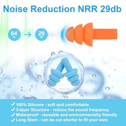 Ohrenstöpsel zum Schwimmen, Schlafen, Lärmunterdrückung, Schnarchen, Schießen, Arbeiten – Wiederverwendbare Silikon-Ohrstöpsel, superweiche Ohrstöpsel für Geräuschreduzierung und Gehörschutz (6 Farben)
