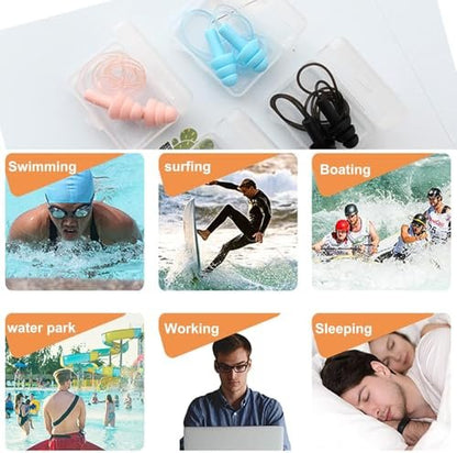 Ohrenstöpsel zum Schwimmen, Schlafen, Lärmunterdrückung, Schnarchen, Schießen, Arbeiten – Wiederverwendbare Silikon-Ohrstöpsel, superweiche Ohrstöpsel für Geräuschreduzierung und Gehörschutz (6 Farben)