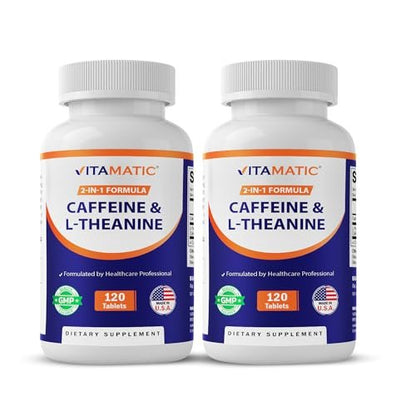 Vitamatic Koffeintabletten mit L-Theanin – 300 mg pro Tablette – 120 vegetarische Tabletten (2er-Pack, insgesamt 240 Tabletten)