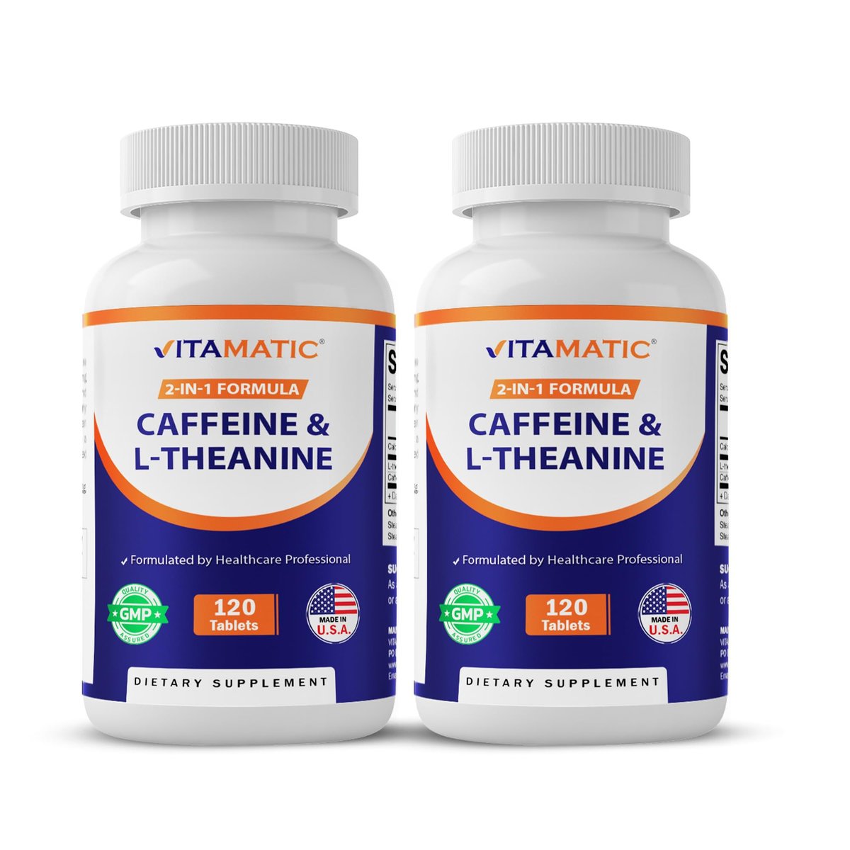 Vitamatic Koffeintabletten mit L-Theanin – 300 mg pro Tablette – 120 vegetarische Tabletten (2er-Pack, insgesamt 240 Tabletten)