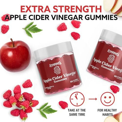 Droppels Apfelessig Gummibärchen 1000mg mit Rote Bete & Granatapfel | Non-GMO, vegan, glutenfrei | Unterstützt Verdauung, Stoffwechsel, Energie & Immunsystem | Himbeergeschmack