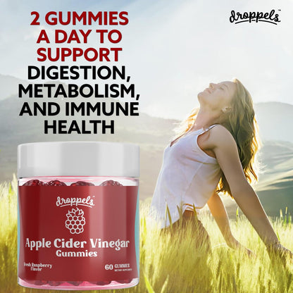 Droppels Apfelessig Gummibärchen 1000mg mit Rote Bete & Granatapfel | Non-GMO, vegan, glutenfrei | Unterstützt Verdauung, Stoffwechsel, Energie & Immunsystem | Himbeergeschmack