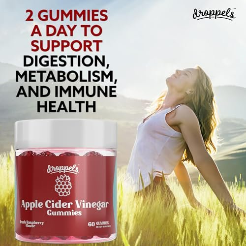 Droppels Apfelessig Gummibärchen 1000mg mit Rote Bete & Granatapfel | Non-GMO, vegan, glutenfrei | Unterstützt Verdauung, Stoffwechsel, Energie & Immunsystem | Himbeergeschmack