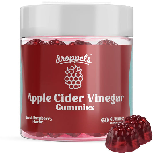 Droppels Apfelessig Gummibärchen 1000mg mit Rote Bete & Granatapfel | Non-GMO, vegan, glutenfrei | Unterstützt Verdauung, Stoffwechsel, Energie & Immunsystem | Himbeergeschmack
