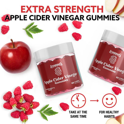 Droppels Apfelessig Gummibärchen 1000mg mit Rote Bete & Granatapfel | Non-GMO, vegan, glutenfrei | Unterstützt Verdauung, Stoffwechsel, Energie & Immunsystem | Himbeergeschmack
