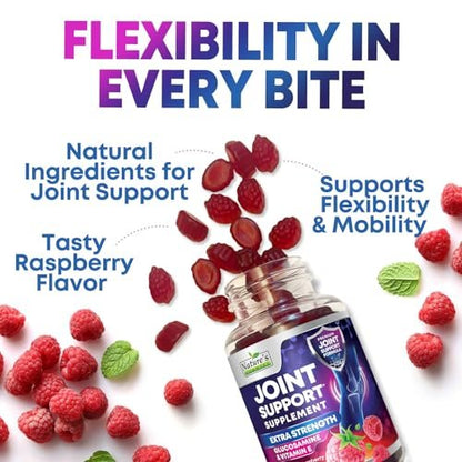 Gelenkunterstützung Extra Stark – Glucosamin Gummis für gesunde Gelenke und Flexibilität – Natürliches Vitamin E – Beste Gummis für Frauen und Männer – 60 Gummis
