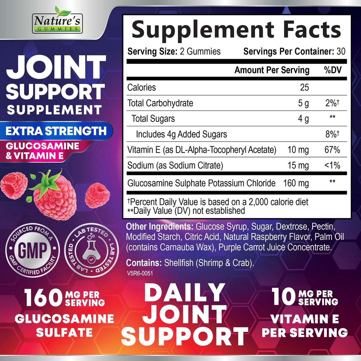 Gelenkunterstützung Extra Stark – Glucosamin Gummis für gesunde Gelenke und Flexibilität – Natürliches Vitamin E – Beste Gummis für Frauen und Männer – 60 Gummis
