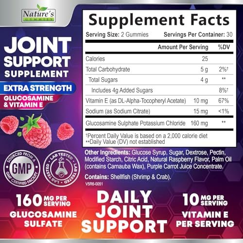 Gelenkunterstützung Extra Stark – Glucosamin Gummis für gesunde Gelenke und Flexibilität – Natürliches Vitamin E – Beste Gummis für Frauen und Männer – 60 Gummis