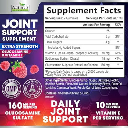 Gelenkunterstützung Extra Stark – Glucosamin Gummis für gesunde Gelenke und Flexibilität – Natürliches Vitamin E – Beste Gummis für Frauen und Männer – 60 Gummis