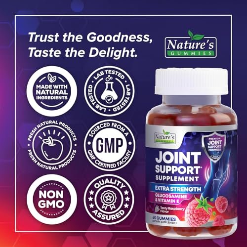 Gelenkunterstützung Extra Stark – Glucosamin Gummis für gesunde Gelenke und Flexibilität – Natürliches Vitamin E – Beste Gummis für Frauen und Männer – 60 Gummis