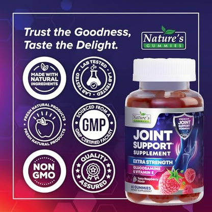 Gelenkunterstützung Extra Stark – Glucosamin Gummis für gesunde Gelenke und Flexibilität – Natürliches Vitamin E – Beste Gummis für Frauen und Männer – 60 Gummis