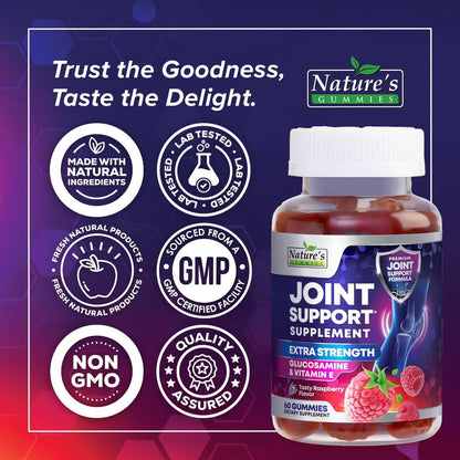 Gelenkunterstützung Extra Stark – Glucosamin Gummis für gesunde Gelenke und Flexibilität – Natürliches Vitamin E – Beste Gummis für Frauen und Männer – 60 Gummis