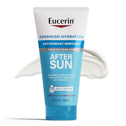 Eucerin Advanced Hydration After Sun Lotion für Gesicht und Körper, angereichert mit Antioxidantien, 24-Stunden-Feuchtigkeitsversorgung für trockene, sonnengestresste Haut, 200 ml Tube