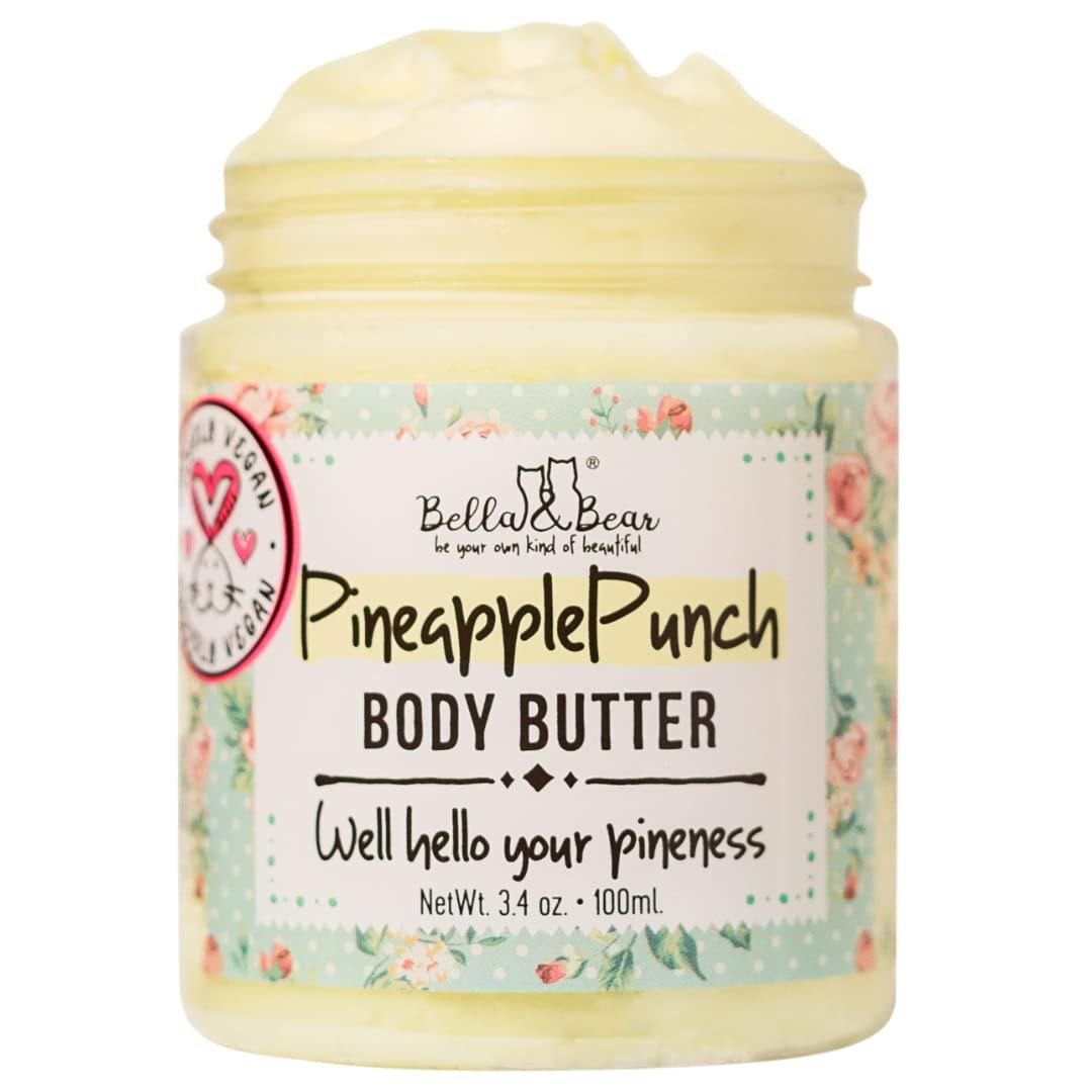 Bella & Bear Ananas Body Butter – Vegane Feuchtigkeitscreme, Reisegröße 100 ml, Frischer Ananasduft