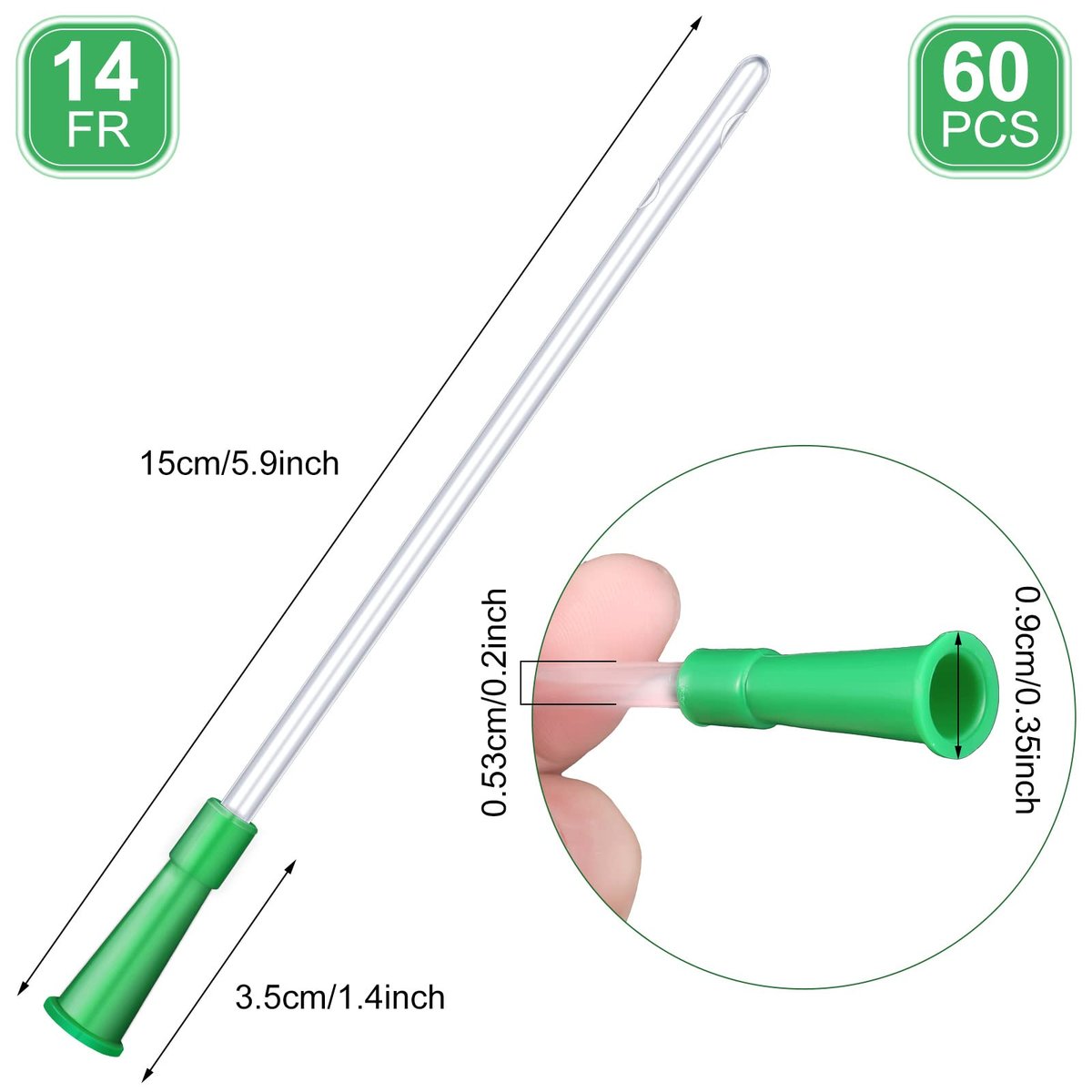 Nuanchu PVC-Ersatzschläuche für Einläufe – 60-teiliges Schlauchset mit flexiblem, abgerundetem Ende für sanftes Einführen (14 FR, Grün)