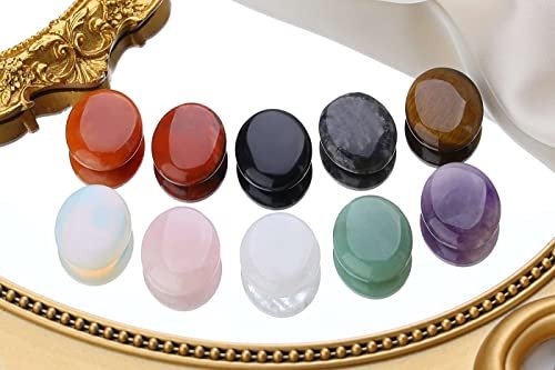 LAIDANLA 10er Set Heilende Kristalle Palmstein-Set Oval Kristall Amethyst Rosenquarz Obsidian Klarer Quarz Polierte Natursteine Taschenedelstein Hausdekoration für Meditation und Angst Stressabbau