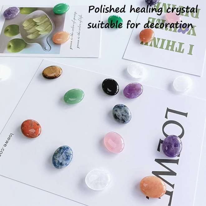 LAIDANLA 10er Set Heilende Kristalle Palmstein-Set Oval Kristall Amethyst Rosenquarz Obsidian Klarer Quarz Polierte Natursteine Taschenedelstein Hausdekoration für Meditation und Angst Stressabbau