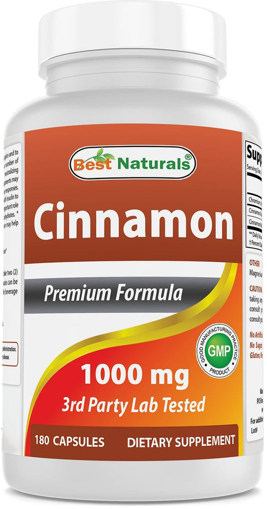 Best Naturals Zimt 2000 mg Äquivalent mit Chrom 400 mcg pro Portion – Stoffwechselunterstützung – 180 Kapseln