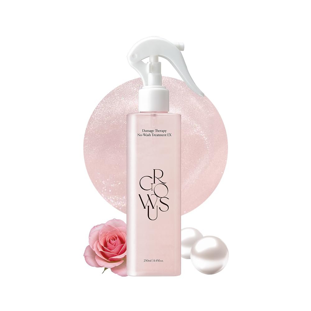 GROWUS Damage Therapy No-Wash Treatment – Leave-in Conditioner Spray & Hitzeschutz für trockenes, geschädigtes Haar – Anti-Frizz Entwirrer mit Perlenprotein, Geschmeidigkeit & strahlender Glanz, 250 ml (Due Rose)