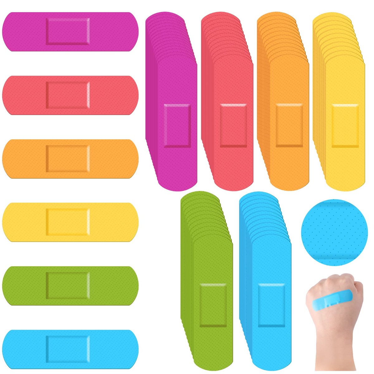 Yinder 120 Stück Kinderpflaster bunt flexibel wasserdicht atmungsaktiv Neon-Streifenpflaster für Kinder und Kleinkinder, 2,83'' x 0,75''