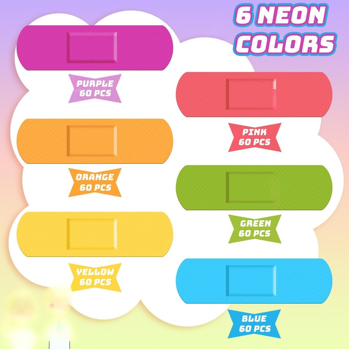 Yinder 120 Stück Kinderpflaster bunt flexibel wasserdicht atmungsaktiv Neon-Streifenpflaster für Kinder und Kleinkinder, 2,83'' x 0,75''