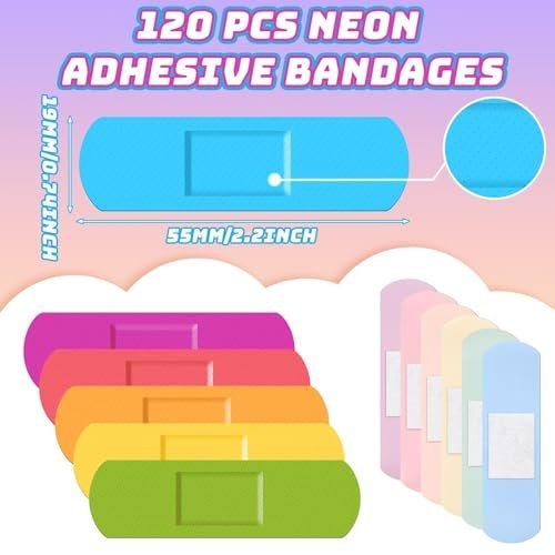 Yinder 120 Stück Kinderpflaster bunt flexibel wasserdicht atmungsaktiv Neon-Streifenpflaster für Kinder und Kleinkinder, 2,83'' x 0,75''