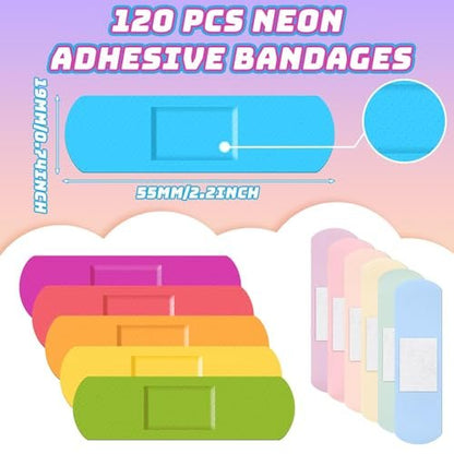 Yinder 120 Stück Kinderpflaster bunt flexibel wasserdicht atmungsaktiv Neon-Streifenpflaster für Kinder und Kleinkinder, 2,83'' x 0,75''