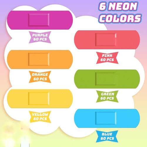 Yinder 120 Stück Kinderpflaster bunt flexibel wasserdicht atmungsaktiv Neon-Streifenpflaster für Kinder und Kleinkinder, 2,83'' x 0,75''