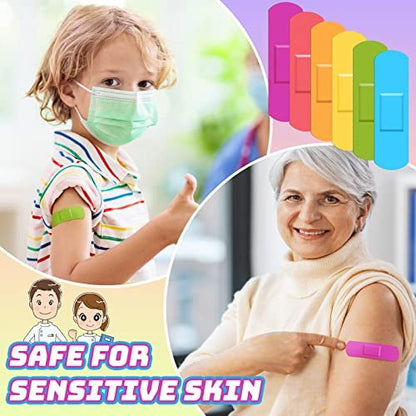 Yinder 120 Stück Kinderpflaster bunt flexibel wasserdicht atmungsaktiv Neon-Streifenpflaster für Kinder und Kleinkinder, 2,83'' x 0,75''