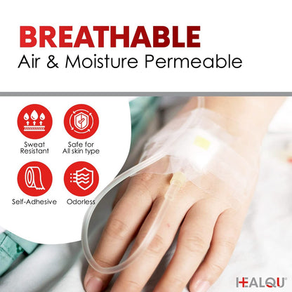 HEALQU Transparentes medizinisches Klebeband – 12 Rollen, 1" x 10yd, chirurgisches Tape mit sanfter Haftung für empfindliche Haut, zur Wundversorgung, Schlauchfixierung, Erste-Hilfe-Bedarf – Atmungsaktiv, mikroporös