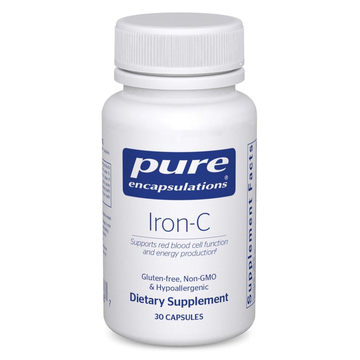 Pure Encapsulations Eisen-C - 15 mg Eisen + 175 mg Vitamin C - Unterstützung der roten Blutkörperchen* - Energieproduktion - Hoch bioverfügbares Eisen - für Frauen & Männer - Glutenfrei & Vegan - 30 Kapseln