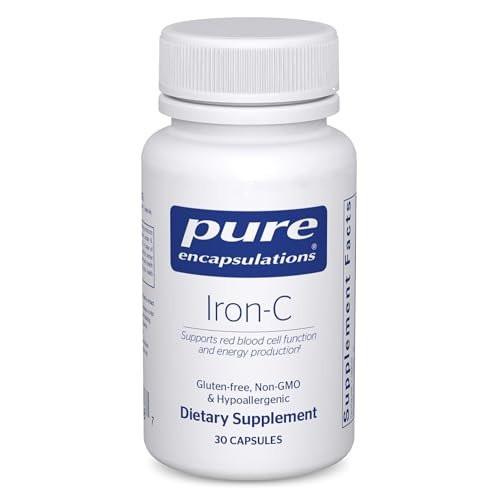Pure Encapsulations Eisen-C - 15 mg Eisen + 175 mg Vitamin C - Unterstützung der roten Blutkörperchen* - Energieproduktion - Hoch bioverfügbares Eisen - für Frauen & Männer - Glutenfrei & Vegan - 30 Kapseln