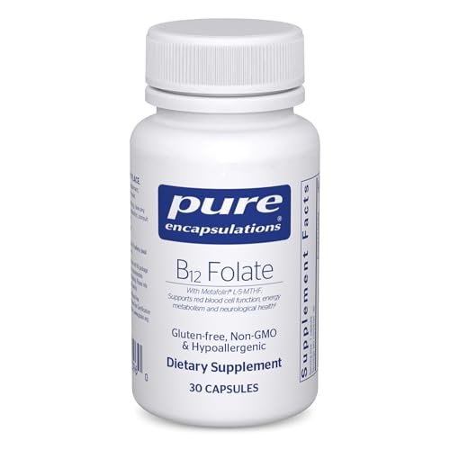 Pure Encapsulations B12 Folat – Energie-Komplex zur Unterstützung von Nerven, Energiestoffwechsel und kognitiver Funktion* – mit Vitamin B12 und Folat als Metafolin – 30 Kapseln