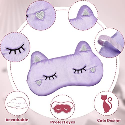 Haysandy 3er-Set Schlafmaske für Kinder, Mädchen – Katzenform, weiche Seiden-Augenmaske, niedliches Tier-Design, für Reisen und Zuhause (Einfaches Design)