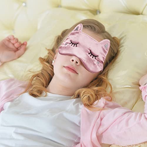 Haysandy 3er-Set Schlafmaske für Kinder, Mädchen – Katzenform, weiche Seiden-Augenmaske, niedliches Tier-Design, für Reisen und Zuhause (Einfaches Design)