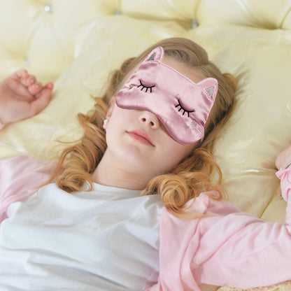Haysandy 3er-Set Schlafmaske für Kinder, Mädchen – Katzenform, weiche Seiden-Augenmaske, niedliches Tier-Design, für Reisen und Zuhause (Einfaches Design)