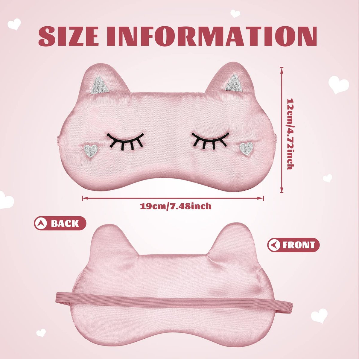 Haysandy 3er-Set Schlafmaske für Kinder, Mädchen – Katzenform, weiche Seiden-Augenmaske, niedliches Tier-Design, für Reisen und Zuhause (Einfaches Design)