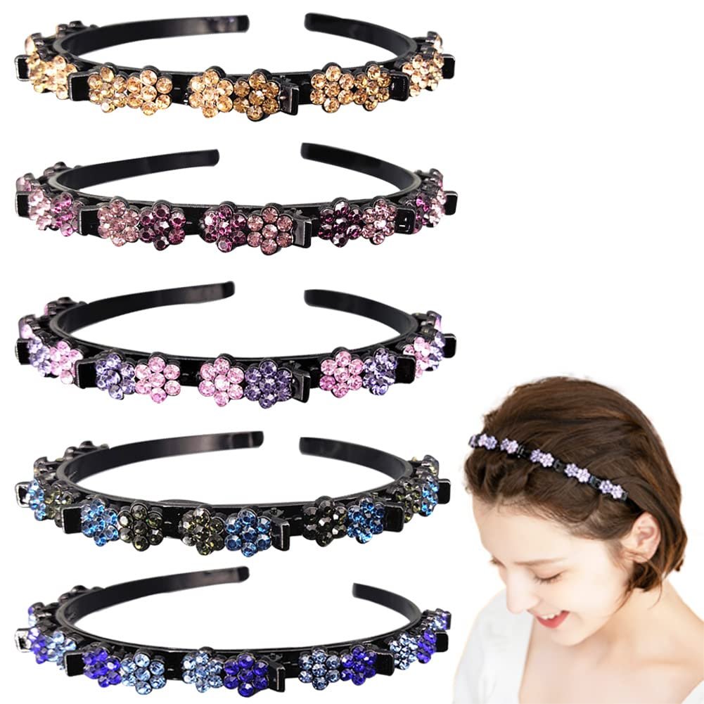 GeoGeoDIY 5-teiliges Blumen-Haarband für Frauen – Doppellagig geflochtener Haarreif mit Clips, hohl gewebtes Stirnband, Haaraccessoire für Damen und Mädchen