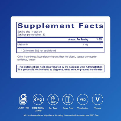 Pure Encapsulations Melatonin 3 mg – Antioxidant zur Unterstützung des natürlichen Schlafs & Linderung gelegentlicher Schlaflosigkeit – 30 Kapseln