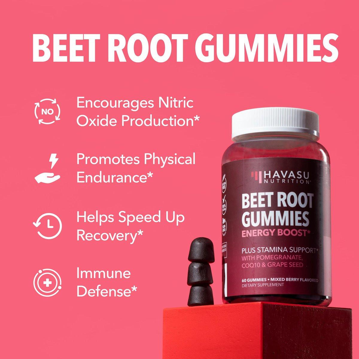 Rote-Bete-Gummis mit Coenzym Q10 & Granatapfel - Stickoxid-Booster für Ausdauer & Leistung - Vegan, Nicht-GVO, Glutenfrei - gemischter Beerengeschmack, 30 Stück