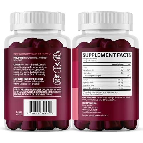 Rote-Bete-Gummis mit Coenzym Q10 & Granatapfel - Stickoxid-Booster für Ausdauer & Leistung - Vegan, Nicht-GVO, Glutenfrei - gemischter Beerengeschmack, 30 Stück